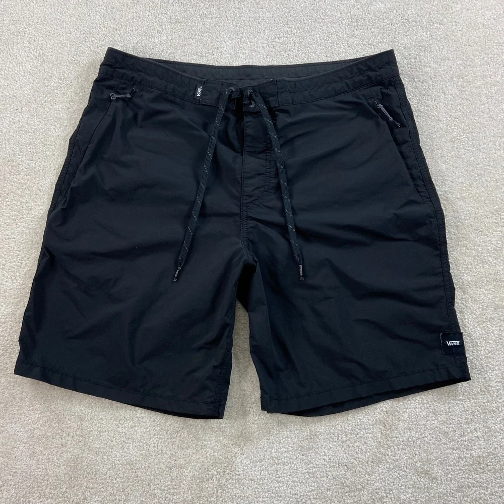 Vans Board Shorts Mens 32 Black Drawstring Zipper Pockets Surf Skate Swim
